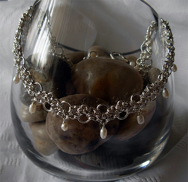 bridal silver lace with freshwater pearls necklace